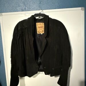 Women's Black Leather Fringe Jacket